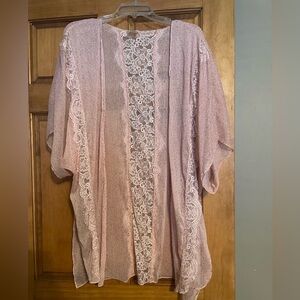 Pink Lace Kimono Cardigan